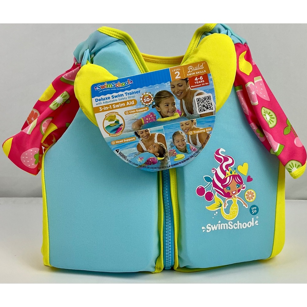SwimSchool Deluxe Swim Trainer 3-in-1 Swim Aid Vest Mermaid UPF 50 4-6 Years
